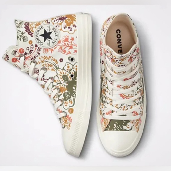 Converse High-Top Sneakers with Floral Pattern - Picture 3 of 12